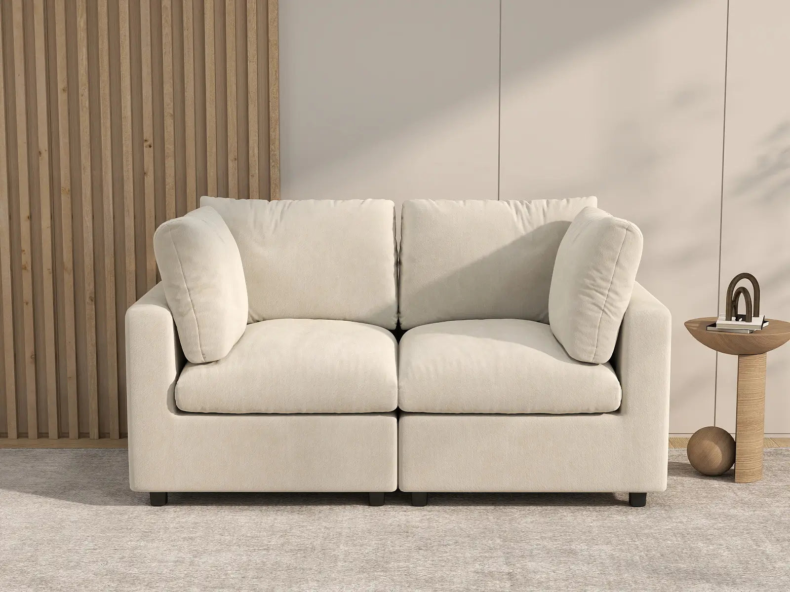 Sofá de dos plazas Deluxe Cloud beige para espacios pequeños | 2 piezas, tela de chenilla con mezcla de lino, fácil de limpiar