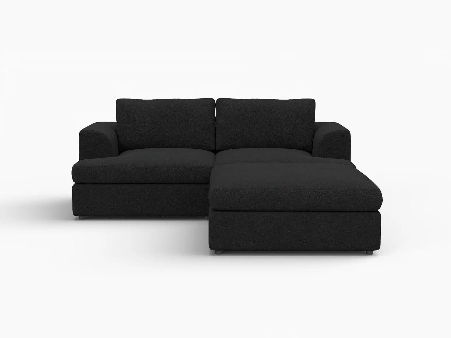 Deluxe Cloud 2-Seater Black Chaise Sectional | 3-Piece (Includes 1 Ottoman), Bouclé Sherpa-Like Fabric, Washable Cushion Covers