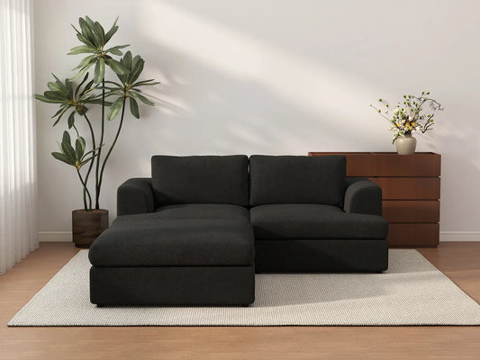 Sofá esquinero reclinable Deluxe Cloud de 2 plazas, negro | 3 piezas (incluye 1 otomana), tela tipo borreguillo de bucle, fundas de cojín lavables