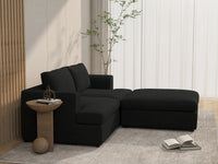 Deluxe Cloud 2-Seater Black Chaise Sectional | 3-Piece (Includes 1 Ottoman), Bouclé Sherpa-Like Fabric, Washable Cushion Covers