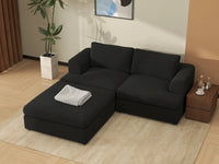 Deluxe Cloud 2-Seater Black Chaise Sectional | 3-Piece (Includes 1 Ottoman), Bouclé Sherpa-Like Fabric, Washable Cushion Covers
