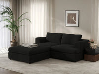 Deluxe Cloud 2-Seater Black Chaise Sectional | 3-Piece (Includes 1 Ottoman), Bouclé Sherpa-Like Fabric, Washable Cushion Covers