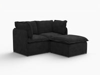 Deluxe Cloud 2-Seater Black Chaise Sectional | 3-Piece (Includes 1 Ottoman), Linen Look Poly Fabric, Washable Cushion Covers