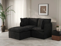 Deluxe Cloud 2-Seater Black Chaise Sectional | 3-Piece (Includes 1 Ottoman), Linen Look Poly Fabric, Washable Cushion Covers