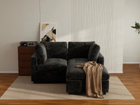 Seccional Chaise Negro Deluxe Cloud de 2 Plazas | 3 Piezas (Incluye 1 Otomana), Tela de Chenilla de Mezcla de Lino, Fundas de Cojín Lavables