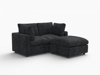 Seccional Chaise Negro Deluxe Cloud de 2 Plazas | 3 Piezas (Incluye 1 Otomana), Tela de Chenilla de Mezcla de Lino, Fundas de Cojín Lavables