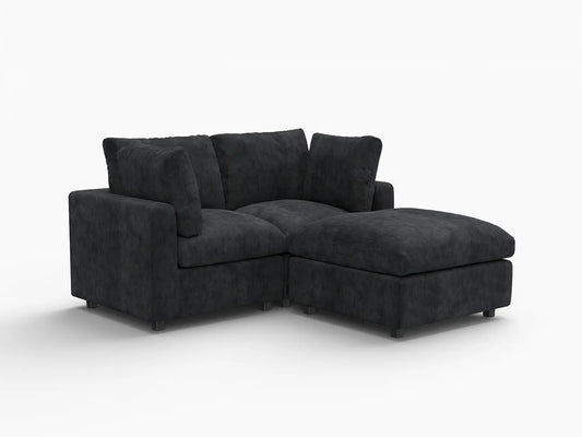 Lounge Cloud Sectional Sofa Covers | Black Linen-Blend Chenille Sofa Cover for 2-Seater with 1-Ottoman