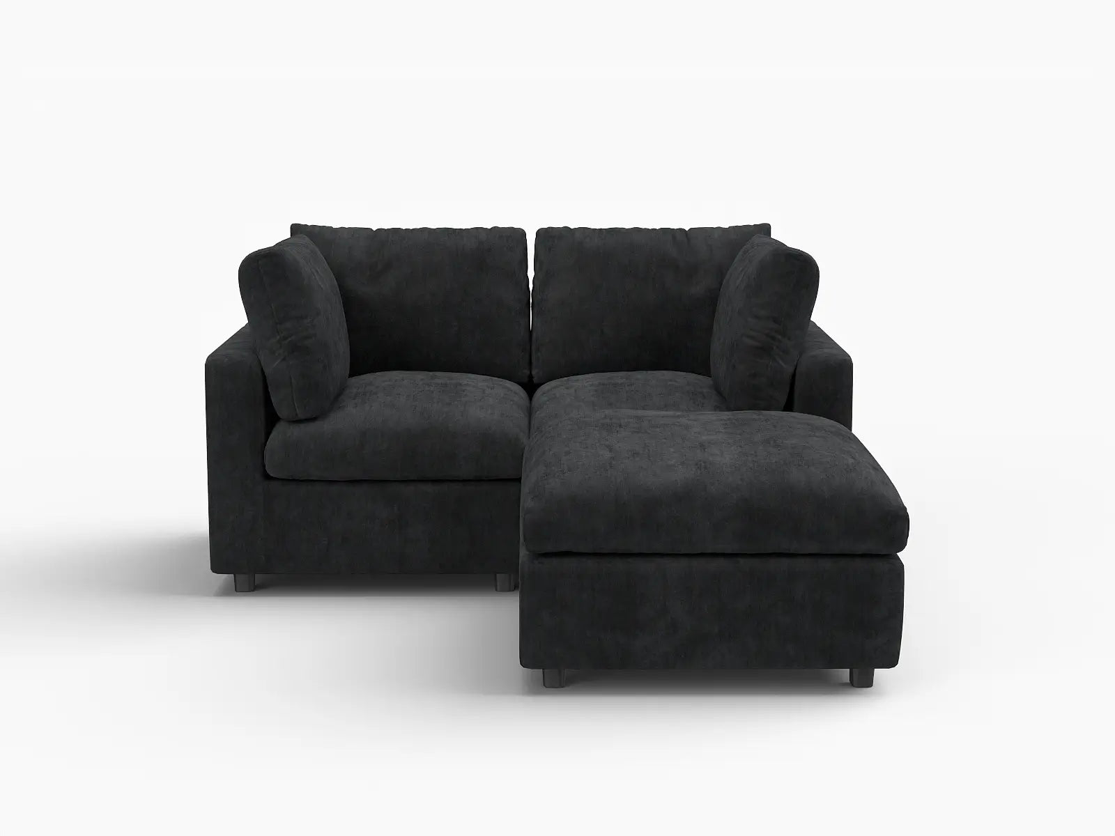 Seccional Chaise Negro Deluxe Cloud de 2 Plazas | 3 Piezas (Incluye 1 Otomana), Tela de Chenilla de Mezcla de Lino, Fundas de Cojín Lavables