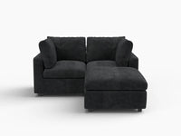 Seccional Chaise Negro Deluxe Cloud de 2 Plazas | 3 Piezas (Incluye 1 Otomana), Tela de Chenilla de Mezcla de Lino, Fundas de Cojín Lavables