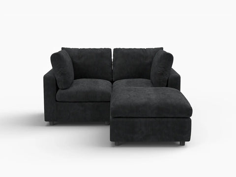 Lounge Cloud Sectional Sofa Covers | Black Linen-Blend Chenille Sofa Cover for 2-Seater with 1-Ottoman