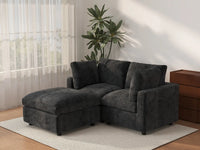 Seccional Chaise Negro Deluxe Cloud de 2 Plazas | 3 Piezas (Incluye 1 Otomana), Tela de Chenilla de Mezcla de Lino, Fundas de Cojín Lavables