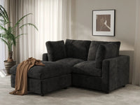 Seccional Chaise Negro Deluxe Cloud de 2 Plazas | 3 Piezas (Incluye 1 Otomana), Tela de Chenilla de Mezcla de Lino, Fundas de Cojín Lavables