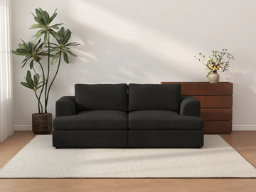 Deluxe Cloud 2-Seater Black Loveseat | 2-Piece, Bouclé Sherpa-Like Fabric, Washable Cushion Covers