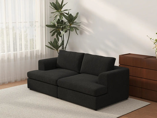 Sofá de dos plazas negro Deluxe Cloud | 2 piezas, tela bouclé tipo sherpa, fundas de cojín lavables