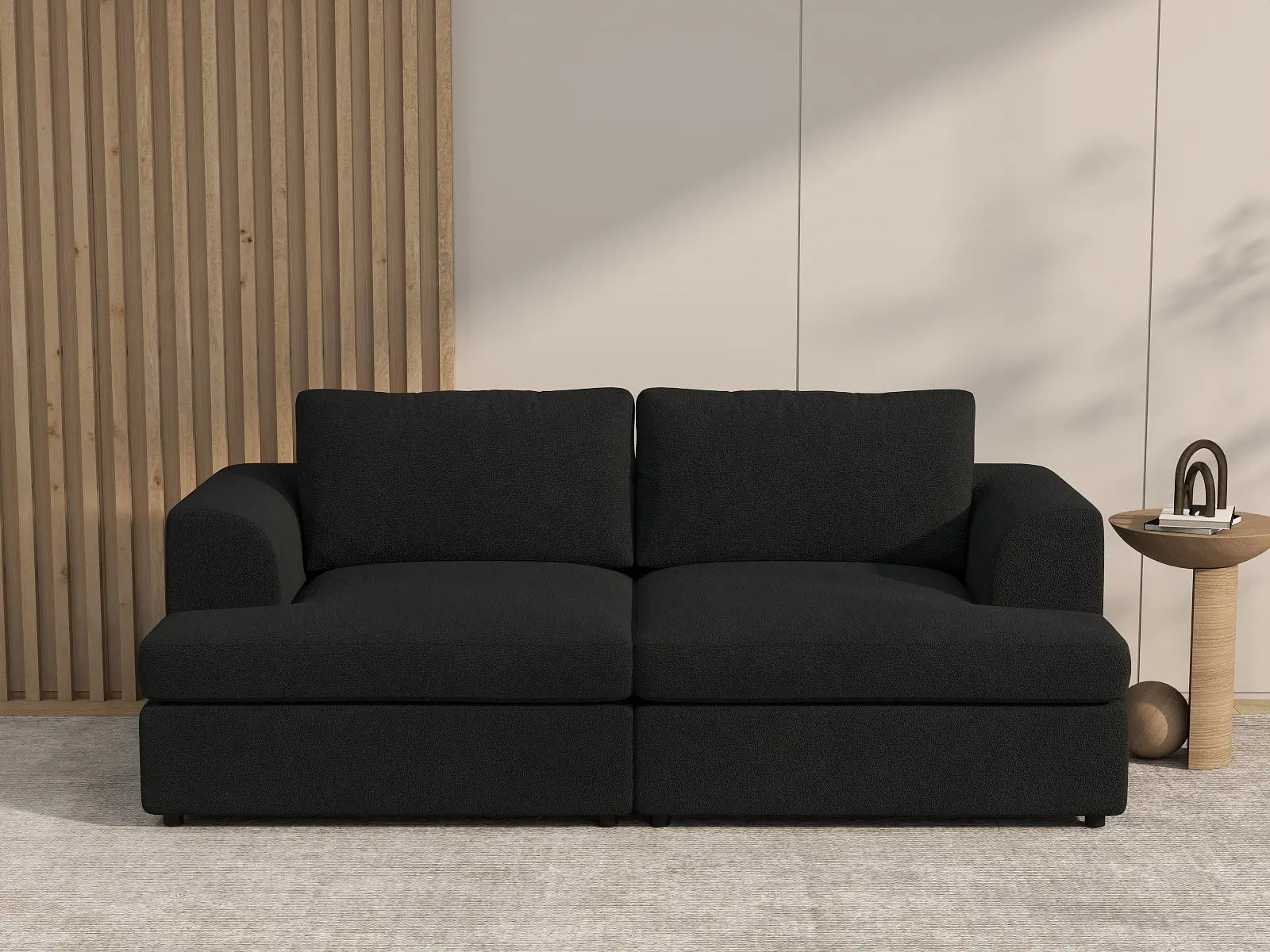 Deluxe Cloud 2-Seater Black Loveseat | 2-Piece, Bouclé Sherpa-Like Fabric, Washable Cushion Covers
