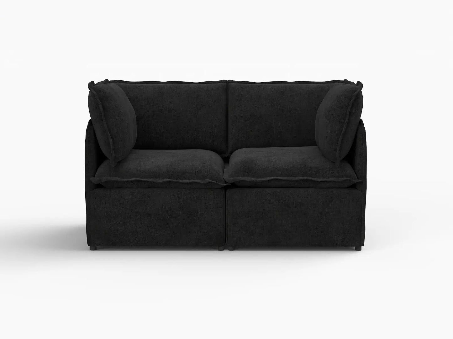 Deluxe Cloud 2-Seater Black Loveseat | 2-Piece, Linen Look Poly Fabric, Washable Cushion Covers