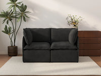 Deluxe Cloud 2-Seater Black Loveseat | 2-Piece, Linen Look Poly Fabric, Washable Cushion Covers