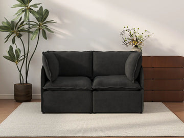 Deluxe Cloud 2-Seater Black Loveseat | 2-Piece, Linen Look Poly Fabric, Washable Cushion Covers