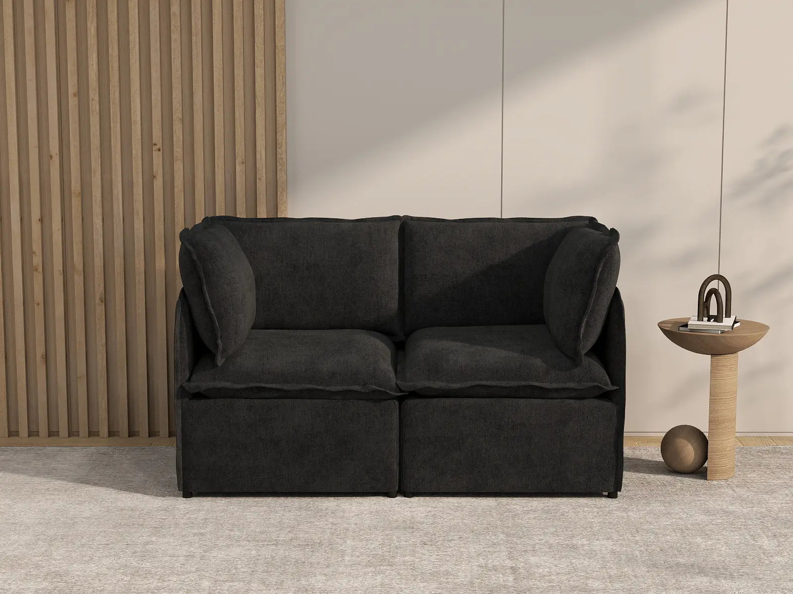 Deluxe Cloud 2-Seater Black Loveseat | 2-Piece, Linen Look Poly Fabric, Washable Cushion Covers