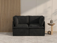 Deluxe Cloud 2-Seater Black Loveseat | 2-Piece, Linen Look Poly Fabric, Washable Cushion Covers