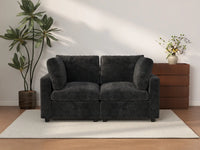 Sofá biplaza Deluxe Cloud en negro | 2 piezas, tela chenilla de mezcla de lino, fundas de cojín lavables