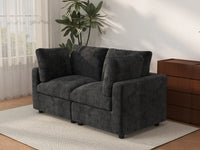 Sofá biplaza Deluxe Cloud en negro | 2 piezas, tela chenilla de mezcla de lino, fundas de cojín lavables