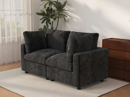 Deluxe Cloud 2-Seater Black Loveseat | 2-Piece, Linen-Blend Chenille Fabric, Washable Cushion Covers