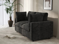 Sofá biplaza Deluxe Cloud en negro | 2 piezas, tela chenilla de mezcla de lino, fundas de cojín lavables