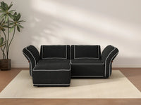 Deluxe Cloud 2-Seater Black Small Space Chaise Sectional | 3-Piece (Includes 1 Ottoman), Bouclé Sherpa-Like Fabric, Easy To Clean