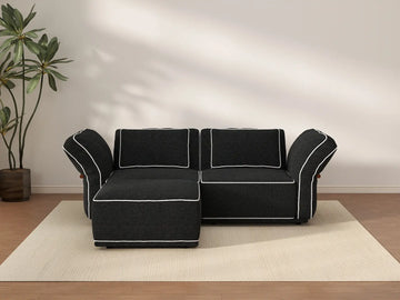 Deluxe Cloud 2-Seater Black Small Space Chaise Sectional | 3-Piece (Includes 1 Ottoman), Bouclé Sherpa-Like Fabric, Easy To Clean