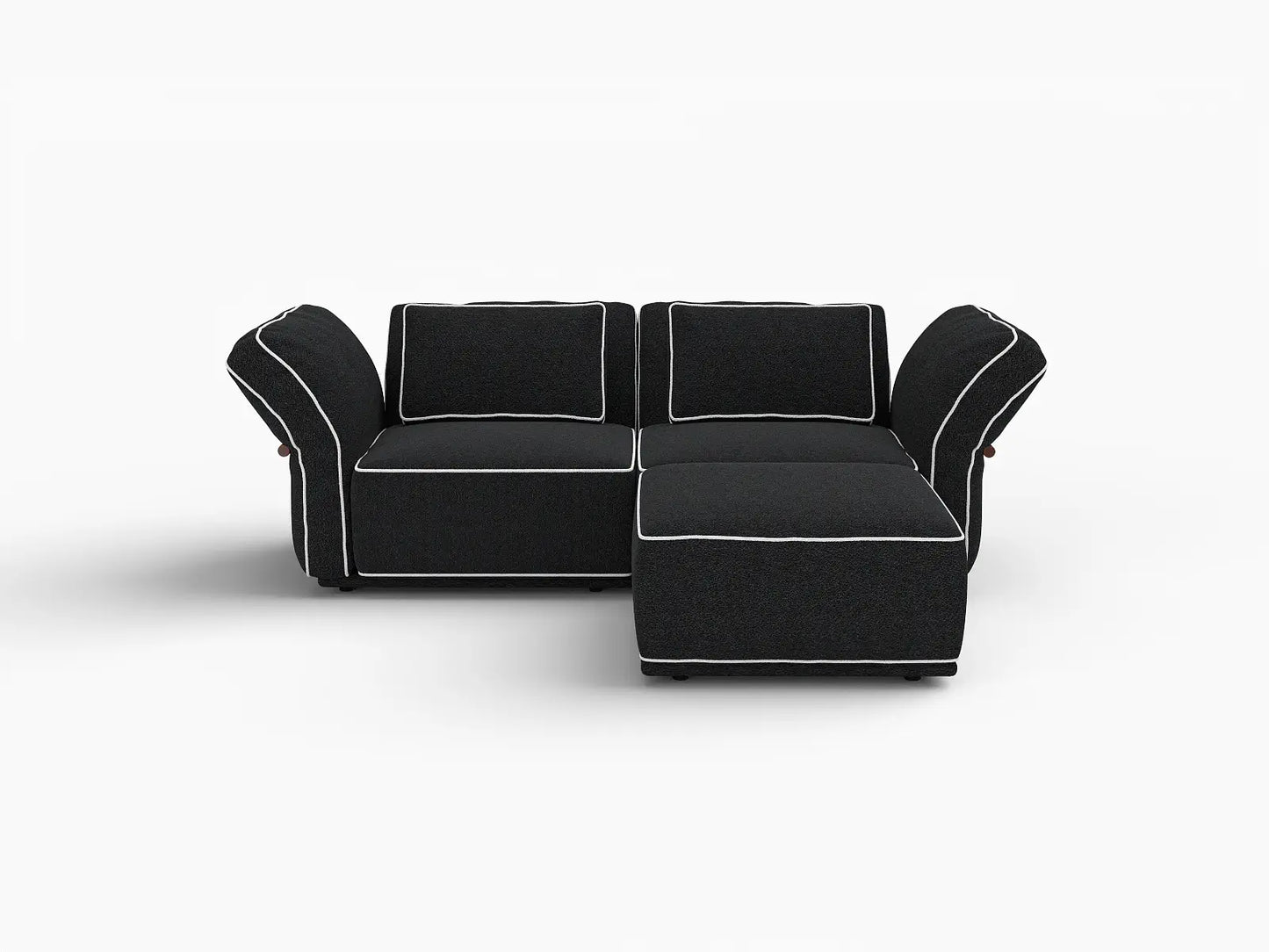 Deluxe Cloud 2-Seater Black Small Space Chaise Sectional | 3-Piece (Includes 1 Ottoman), Bouclé Sherpa-Like Fabric, Easy To Clean