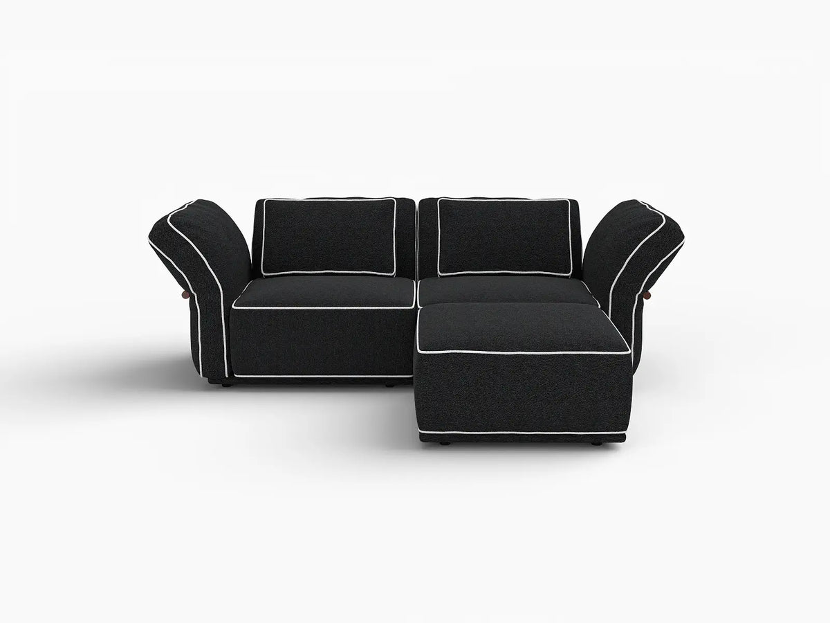 Deluxe Cloud 2-Seater Black Small Space Chaise Sectional | 3-Piece (Includes 1 Ottoman), Bouclé Sherpa-Like Fabric, Easy To Clean