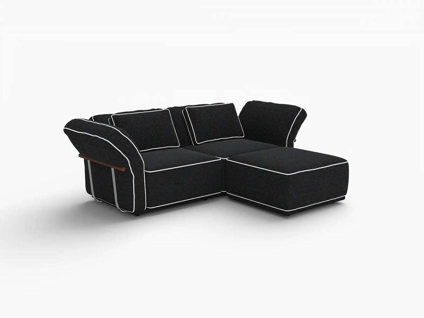 Deluxe Cloud 2-Seater Black Small Space Chaise Sectional | 3-Piece (Includes 1 Ottoman), Bouclé Sherpa-Like Fabric, Easy To Clean