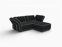 Deluxe Cloud 2-Seater Black Small Space Chaise Sectional | 3-Piece (Includes 1 Ottoman), Bouclé Sherpa-Like Fabric, Easy To Clean