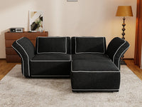 Deluxe Cloud 2-Seater Black Small Space Chaise Sectional | 3-Piece (Includes 1 Ottoman), Bouclé Sherpa-Like Fabric, Easy To Clean