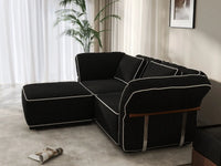 Deluxe Cloud 2-Seater Black Small Space Chaise Sectional | 3-Piece (Includes 1 Ottoman), Bouclé Sherpa-Like Fabric, Easy To Clean