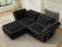 Deluxe Cloud 2-Seater Black Small Space Chaise Sectional | 3-Piece (Includes 1 Ottoman), Bouclé Sherpa-Like Fabric, Easy To Clean