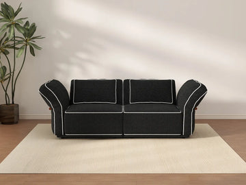 Deluxe Cloud 2-Seater Black Small Space Loveseat | 2-Piece, Bouclé Sherpa-Like Fabric, Easy To Clean