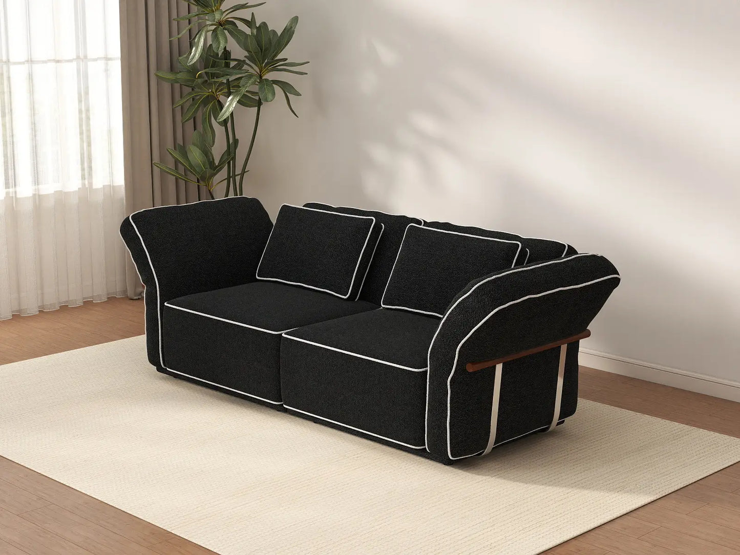 Deluxe Cloud 2-Seater Black Small Space Loveseat | 2-Piece, Bouclé Sherpa-Like Fabric, Easy To Clean