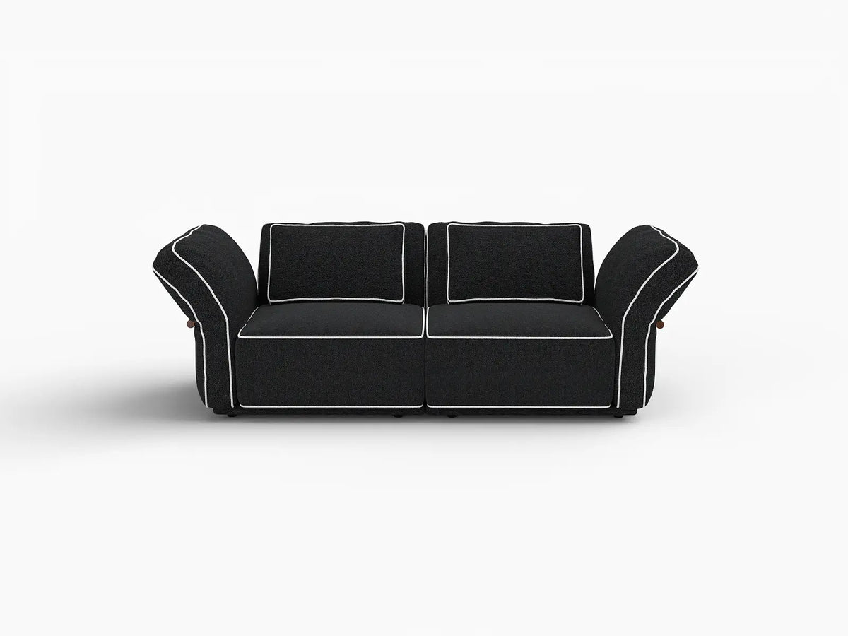 Deluxe Cloud 2-Seater Black Small Space Loveseat | 2-Piece, Bouclé Sherpa-Like Fabric, Easy To Clean