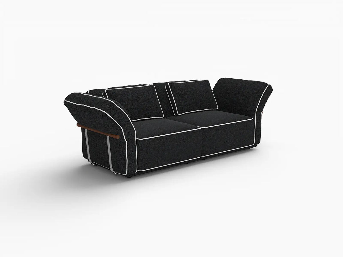 Deluxe Cloud 2-Seater Black Small Space Loveseat | 2-Piece, Bouclé Sherpa-Like Fabric, Easy To Clean