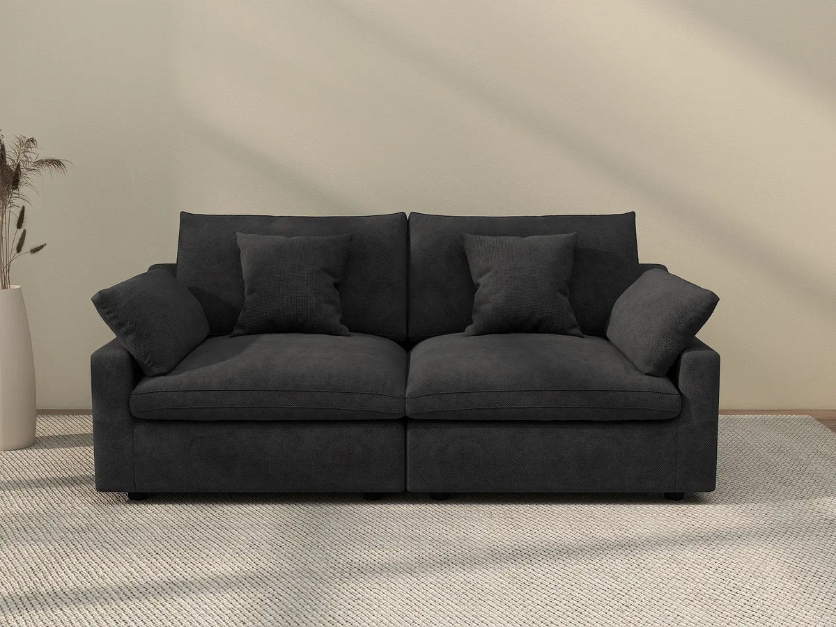 Sofá de dos plazas Deluxe Cloud, lavable, color negro | 2 piezas, tela de chenilla y lino, diseño modular