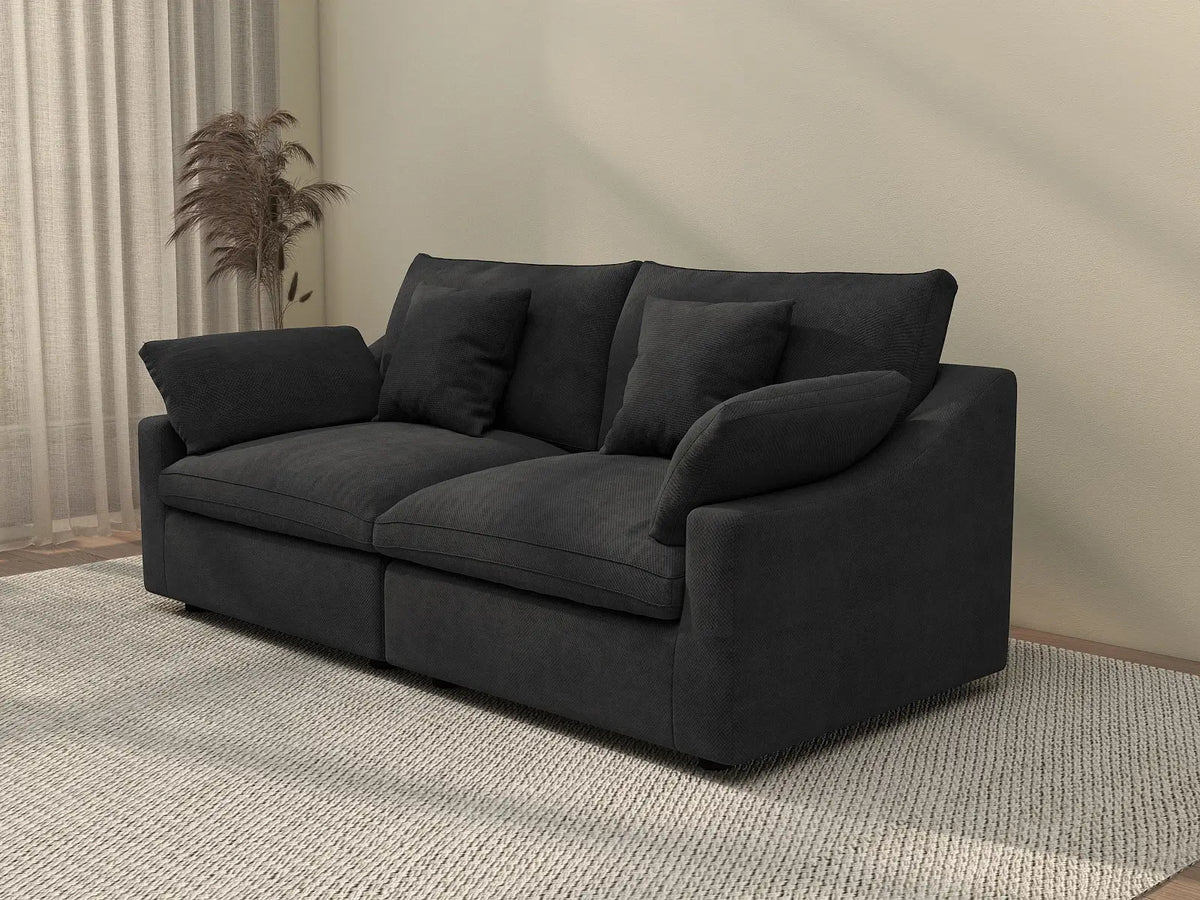Sofá de dos plazas Deluxe Cloud, lavable, color negro | 2 piezas, tela de chenilla y lino, diseño modular