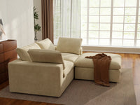 Deluxe Cloud 2-Seater Chaise Sectional in Beige Velvet | 3-Piece (Includes 1 Ottoman), Lounge Room Seating, Easy To Clean, Modular Design