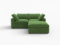 Deluxe Cloud 2-Seater Chaise Sectional in Earth Green Velvet | 3-Piece (Includes 1 Ottoman), Lounge Room Seating, Easy To Clean, Stylish Design