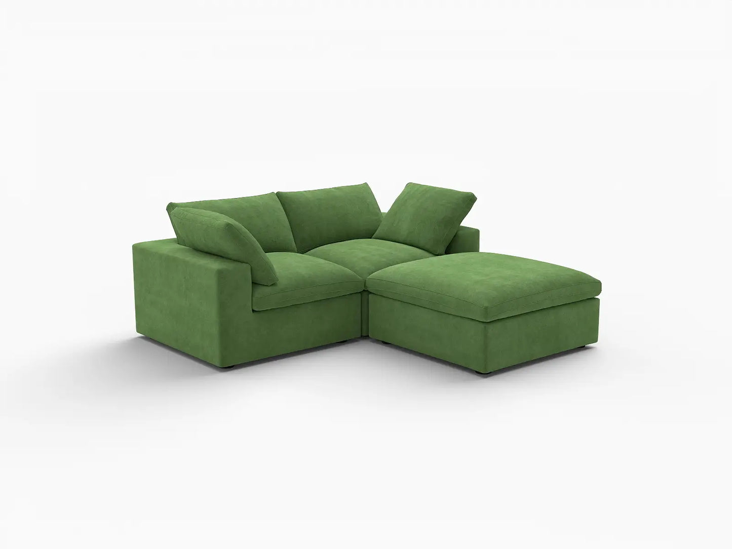 Deluxe Cloud 2-Seater Chaise Sectional in Earth Green Velvet | 3-Piece (Includes 1 Ottoman), Lounge Room Seating, Easy To Clean, Stylish Design