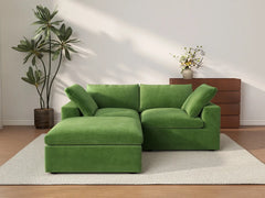 Deluxe Cloud 2-Seater Chaise Sectional in Earth Green Velvet | 3-Piece (Includes 1 Ottoman), Lounge Room Seating, Easy To Clean, Stylish Design