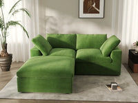 Deluxe Cloud 2-Seater Chaise Sectional in Earth Green Velvet | 3-Piece (Includes 1 Ottoman), Lounge Room Seating, Easy To Clean, Stylish Design