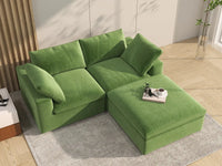 Deluxe Cloud 2-Seater Chaise Sectional in Earth Green Velvet | 3-Piece (Includes 1 Ottoman), Lounge Room Seating, Easy To Clean, Stylish Design