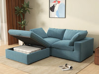 Deluxe Cloud 2-Seater Chaise Sectional in Light Blue Velvet | 3-Piece (Includes 1 Ottoman), Lounge Room Seating, Easy To Clean, Modern Style